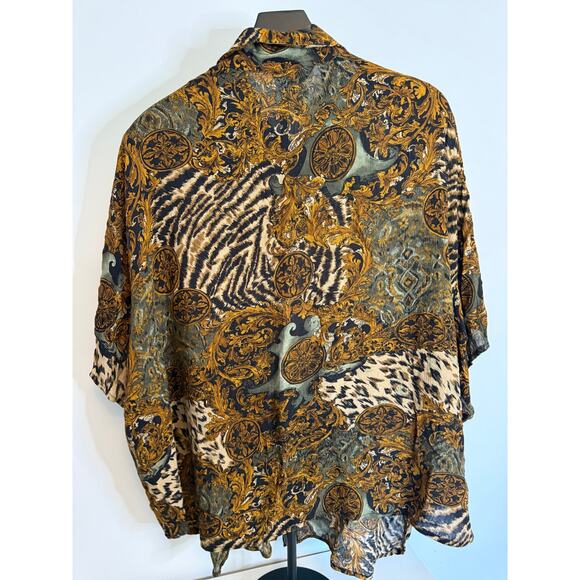 Vintage Index Woman By Melrose '80s '90s blouse 3X Animal Print Versace - Picture 4 of 5